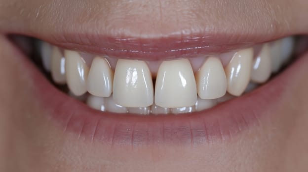 A highresolution closeup image of a smiling human mouth, showcasing clean, white teeth. the wellmaintained teeth and healthy gums highlight the importance of dental hygiene and oral care, suitable for dental health promotions.