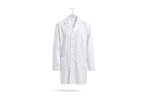 Blank white medical lab coat mockup, front view. High quality photo.