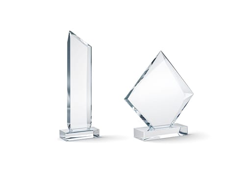 Blank glass Manhattan and rhombus shape award mockup, isolated. High quality photo.