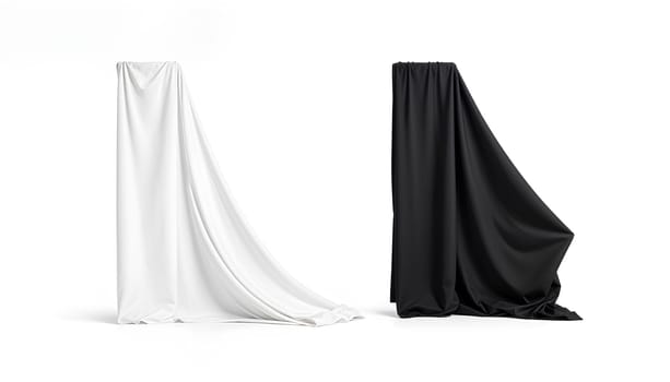Blank black and white folded fabric roll mockup stand, isolated. High quality photo.