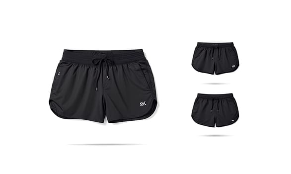 Blank black women sport shorts mockup, different views. High quality photo.