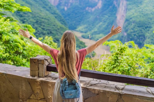 Female tourist exploring Sumidero Canyon National Park, Mexico. Adventure, natural exploration, and travel experience concept.