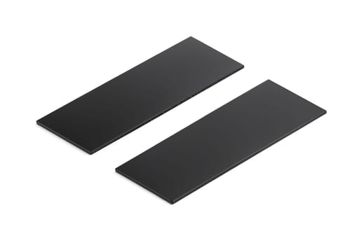 Blank black yoga mat mockup lying side view, front back. High quality photo.