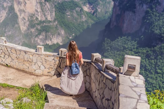 Female tourist exploring Sumidero Canyon National Park, Mexico. Adventure, natural exploration, and travel experience concept.