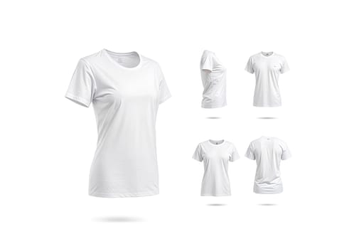 Blank white women t-shirt mockup, different views. High quality photo