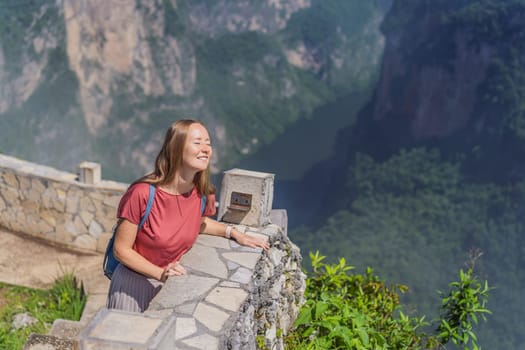 Female tourist exploring Sumidero Canyon National Park, Mexico. Adventure, natural exploration, and travel experience concept.