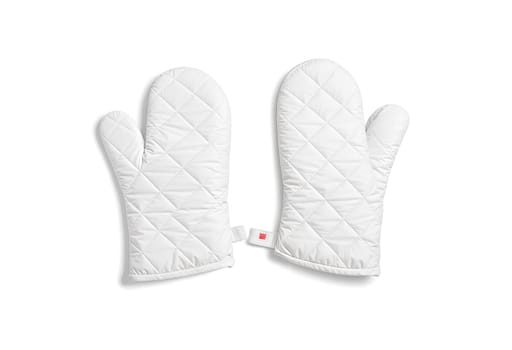 Blank white oven mitt mockup pair front, top view. High quality photo.
