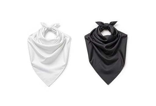 Blank black and white folded twill silk scarf mockup, isolated. High quality photo.