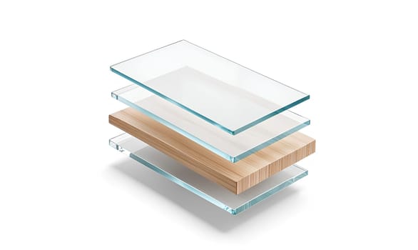 Blank glossy matte glass and wood material layers mockup. High quality photo.