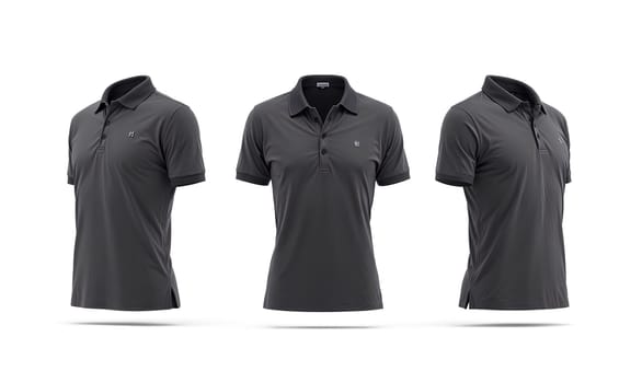 Blank black women polo shirt mockup, front and side view. High quality photo.
