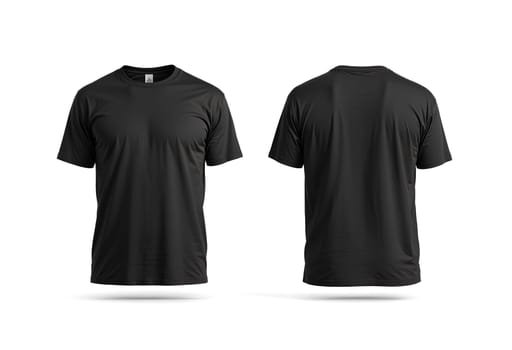 Blank black wrinkled t-shirt mockup, front and back view. High quality photo.