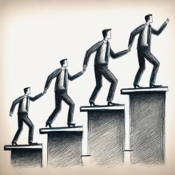 Men in business suits climb the career ladder