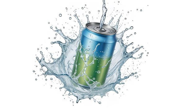 Blank colored aluminum 330 ml soda can with drops splash mockup. High quality photo.