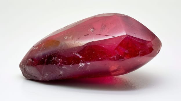 Detailed closeup of a polished ruby gemstone showcasing its vivid red hues and crystalline structure. ideal for design projects, invitation cards, posters, luxury advertisements, and jewelry collections. vibrant textures and clarity.