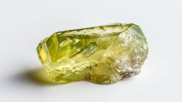 Closeup of a polished hiddenite gemstone, showcasing its vibrant green color and intricate internal structure. ideal for jewelry design, geological study, and collectible items, the natural beauty and unique characteristics of this rare mineral.