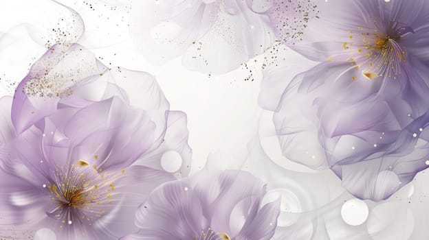Purple blossoms and soft swirls blend seamlessly in this delicate abstract floral design. gold accents add an elegant touch, creating a peaceful and visually stunning composition suitable for posters, prints, or backgrounds.
