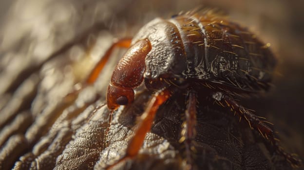 A detailed macro photograph the intricate details of an elephant flea on the textured skin of an elephant. the image flea's anatomical features, emphasizing the fine details and textures for educational, scientific, or design purposes.