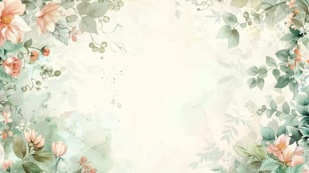 Elegant watercolor background featuring pastel flowers and lush greenery. soft, delicate design ideal for various stationery projects like invitations, greeting cards, posters, and digital designs. perfect blend of style and sophistication.
