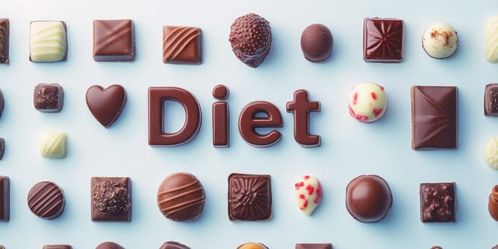 Creative chocolate arrangement with diet message for culinary inspiration and health awareness.