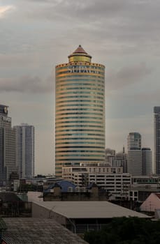 Bangkok, Thailand - 04 Oct, 2024 - Architecture exterior of Supalai Grand Tower and Modern buildings in the city of Bangkok before Sunset. Space for text, Selective focus.