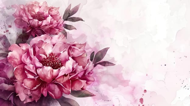 Two lush pink peonies display their delicate petals and vibrant colors against a soft, pastel background, capturing the essence of springtime beauty.