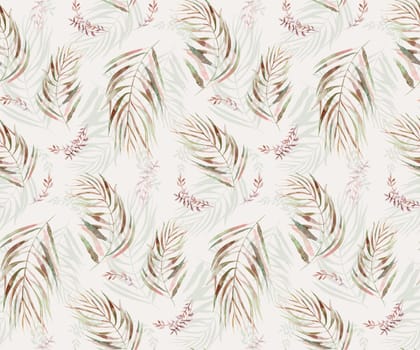 Seamless watercolor botanical pattern with tropical leaves for textile