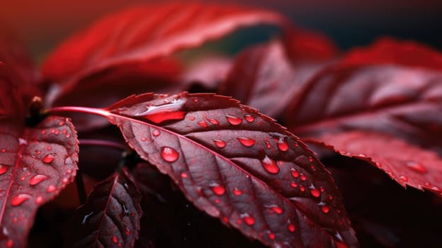 Macro photography of red leaves. Generative AI image weber.