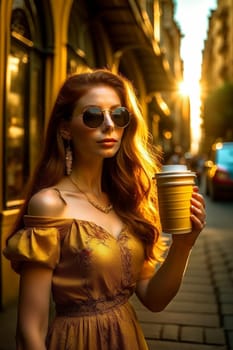 A vibrant fit tall young trans woman in the street, sun glasses, perfect hair , vintage channel style inspired dress, background is new york, 5th avenue.