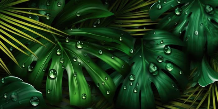 Dark green palm leaves dramatic photo effect background, realism, realistic, hyper realistic. Generative AI image weber.