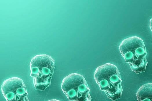 Geometric skulls arranged in repeating pattern create striking visual.
