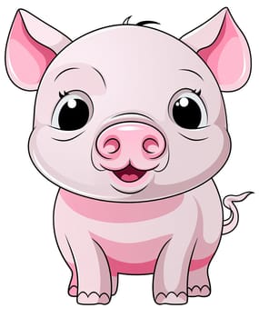 Illustration for children, pink pig on white background. Selective focus.