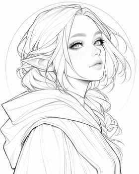 Coloring page for kids, coloring page girl elf