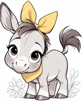 Illustration for children, cute donkey on white background. Selective focus.