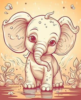 Children's illustration, sad baby elephant. Selective focus.