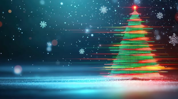 vibrant abstract Christmas tree with pixelated texture, radiating joy.