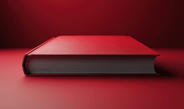 3d red book with blank cover on red background. Selective focus.