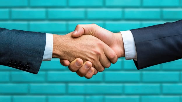 Two hands shaking firmly, symbolizing business partnership and trust.