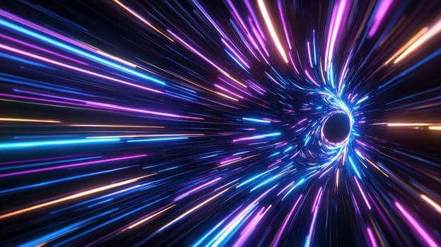 vibrant tunnel of neon light trails creates mesmerizing effect.