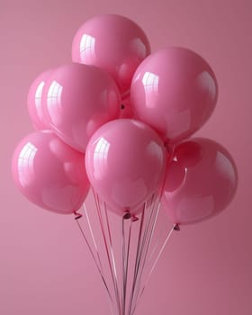 Pink greeting balloons on pink background. Selective focus.