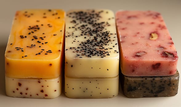 Assortment of handmade soaps. Health care concept. Selective focus.