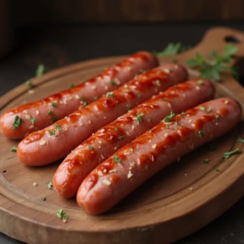 Traditional German barbecue sausages served. AI generation