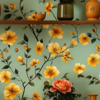 Seamless pattern with flowers on a green background. Selective focus.