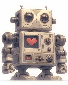 Funny cartoon robot on a white background. Selective focus.
