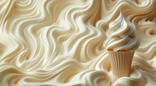 Ice cream in a cup on a beige background. Selective focus.