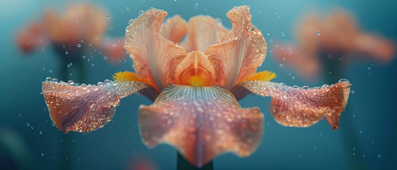 Iris flower on an abstract colored background. Selective focus.