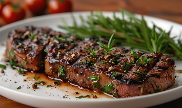 Fried meat, juicy steak lies on the table. Selective focus.
