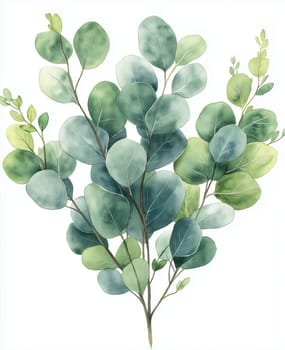 Eucalyptus branch on white background. Selective focus.