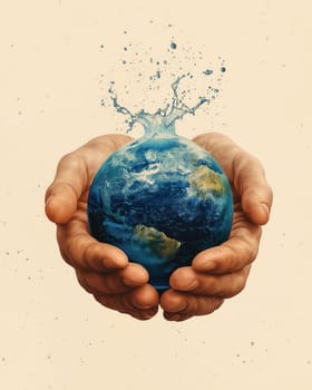 Hands of a person holding a globe, concept of protection and conservation of the planet. Selective focus.