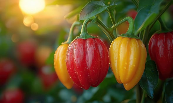 Colorful hot pepper on blurred background. Selective focus.