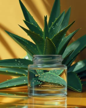 Aloe vera and moisturizer on color background.Body care concept. Selective focus.